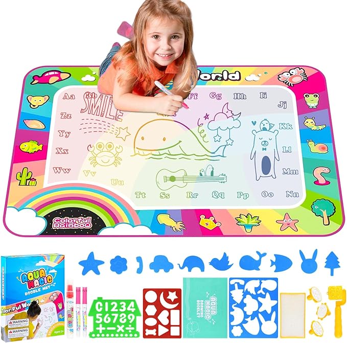 Water Doodle Mat for Kids Doodle Mat for Toddlers 1-3 Wildlife for 3 4 5 6 7 8 Years Old Girls & Boys,Neon Color Mat Doodle Board Writing Drawing Toys Holiday 28x20 Inch