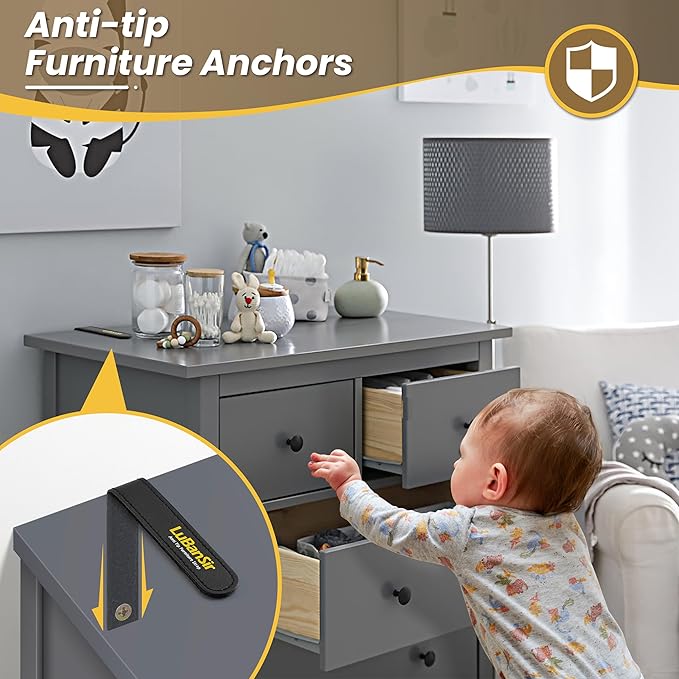 LuBanSir Furniture Anchors, 6 Pack Furniture Wall Anchor Straps for Dresser, Shelves, Bookcase Anti-Tip Safety