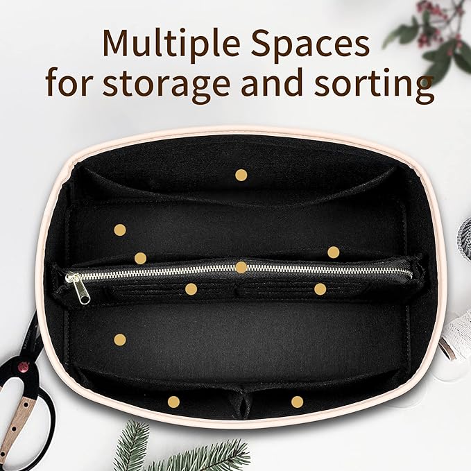 Purse Organizer Insert for Handbags, Fit Speedy 30 Neverfull Felt Tote Insert with Base Shaper Zipper Bag in Bag