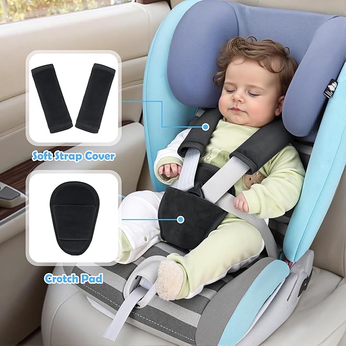 3 Pcs Car Seat Stroller Straps Pads for Baby, Newborn Soft Shoulder Strap and Crotch Covers, Universal Shoulder Straps Pads for Car Seat, Pushchair, High Chair (Black)