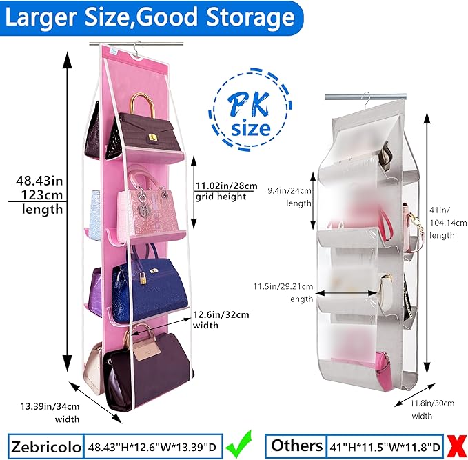 Purse Organizer for Closet, Over the Door Purse Storage with Heavy Duty Metal Hooks, Wall Mounted Handbag Storage Holds up to 8 Bags - Bag Rack for Closet, Door