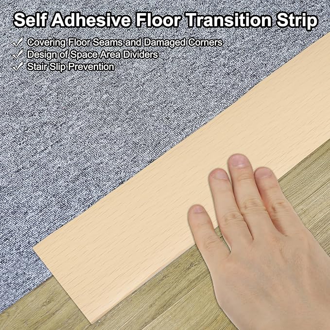 PATIKIL Self Adhesive Floor Transition Strip 20 ft x 2" Vinyl Flat Divider Flooring for Joining Floor Gaps Carpet Transition Floor Tiles, Maple Wood