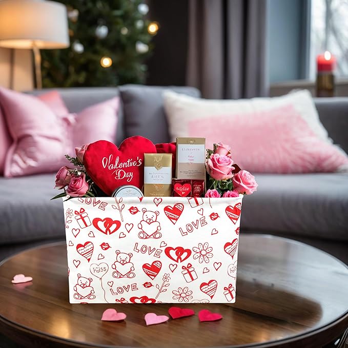 ASKETAM Valentine's Day Basket Gift for Empty Cute Heart Large Storage Bin for Kid and Baby Room Décor (Bear Love)