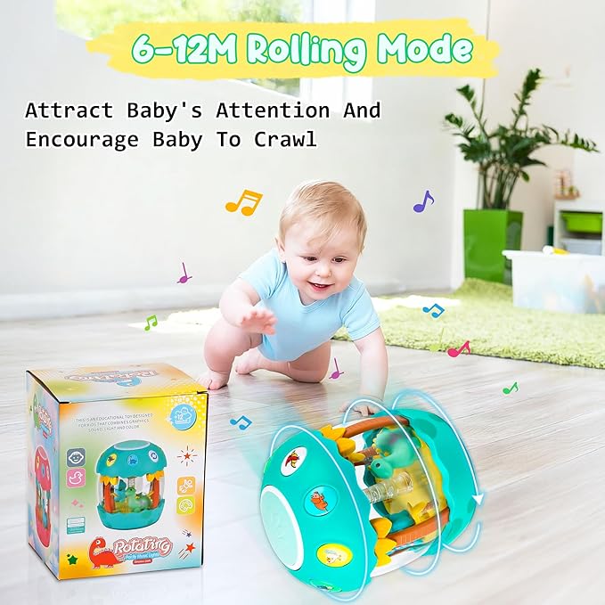M SANMERSEN Baby Boy Toys 6-12 Months, Dinosaur Rotating Light Up Musical Baby Toys for 0-6 12-18 Months Newborn Infant Crawling Tummy Time Toys, Birthday Xmas Valentines Day Baby Boy Gifts - Green