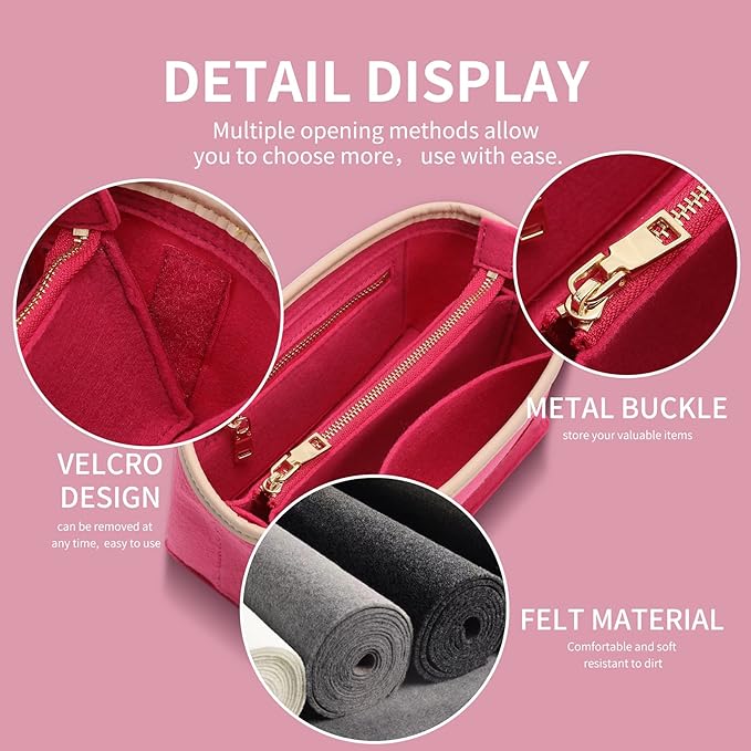Doxo Purse Organizer Insert, Bag Organizer for Tote & Purse, Bag in Bag, Perfect for Speedy 20 and More(Rose-S)