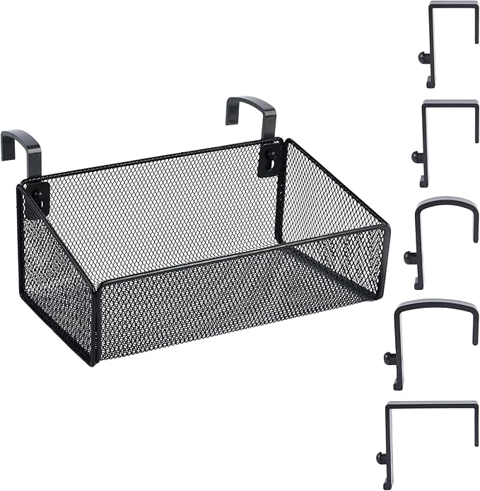 MATIMASU Bedside Shelf for Bed & Bunk Bed Storage Basket Office Cubical Wall Hanging Organizer - 5 Different Size Hooks - College Dorm Home Office Essentials for Phone,Book,Drink,Tissue (Black)