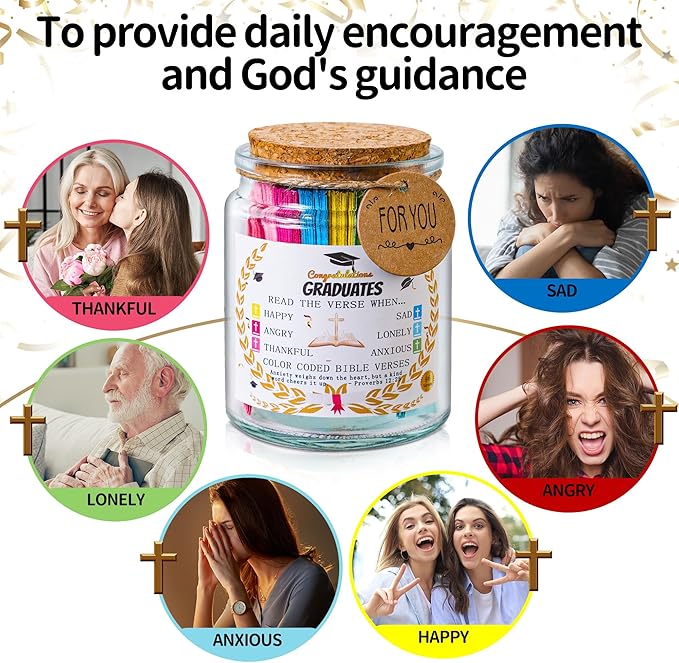 Bible Verse Jar, Christian Gifts For Women,Teacher Gift, High School, College Graduation Gift for Her, Him, Inspirational Bible Jar Comes With Greeting Card & 48-inch Ribbon Bow