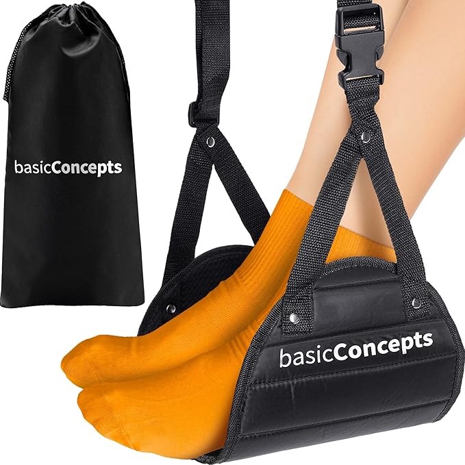 BASIC CONCEPTS Airplane Foot Hammock for Plane Travel Essentials - Airplane Travel Essentials, Long Flight Foot Rest - Plane Gadgets