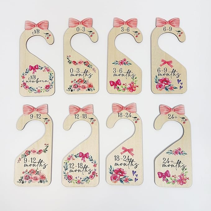 Baby Closet Dividers 8pcs Double-Sided Baby Clothes Dividers for Closet Wooden Nursery Decor for Gilrs Wardrobe-Ideal Baby Size Closet Organizer