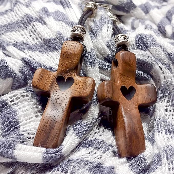 2 PCS Cross My Heart | Encouragement Gift Wooden Cross Key Chain Fingertip Stress Relief Gifts Pocket Small Cross Christmas Gift Handheld Wooden Cross Key Chain