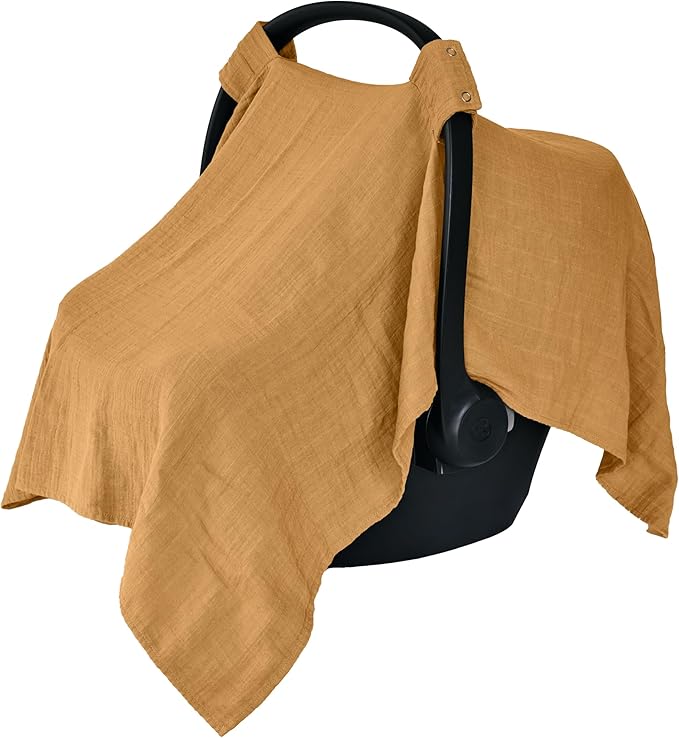 Car Seat Cover Baby - Organic Muslin Cotton - Carseat Canopy - 43" x 32" (Autumn Yellow)