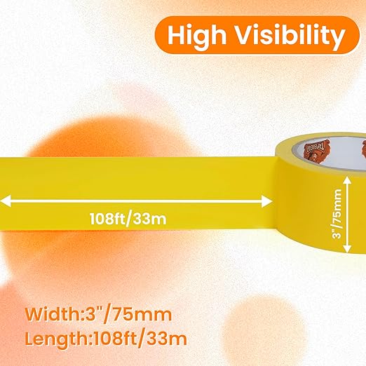 TAPEBEAR Floor Tape Yellow Vinyl Tape 3" x 36 yds, Floor Caution Marking Dance Splicing Tape Safety Warning Stripe Abrasion-Proof Waterproof for Gym, Warehouse, Traffic Signage, Color Coding