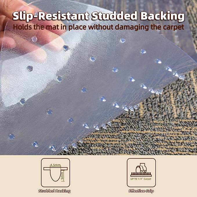 Office Chair Mat Carpet Protector: 36" x 48" Plastic Heavy Duty Computer Desk Mats with Lip for Low Flat and No Pile Carpeted Floor - Clear Rug Pad for Rolling Chairs Work Home Gaming Convex Shape