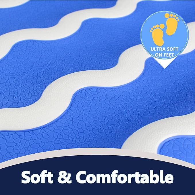 SafeLand Patented Non-Slip Bath, Shower, Tub Mat, TPR Material, Eco-Friendly, Non-PVC, Color Combo, Machine Washable, Durable, with Powerful Gripping Suction Cups, Wave-254 (17"x30")
