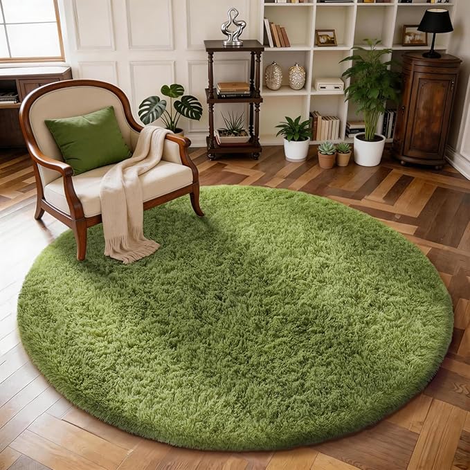 Ophanie Area Rugs for Bedroom Living Room,Color 7- Green,Size 5',Shape Round