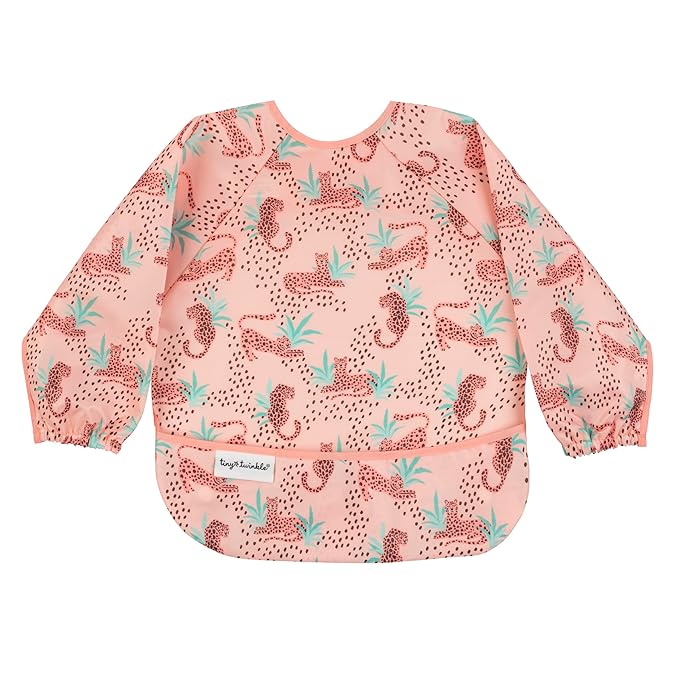 Tiny Twinkle Long Sleeve Bib for Babies & Toddlers | Waterproof Smock Bib for Eating | Machine Washable & Mess-Proof Feeding Essentials | Newborn Shower Gift (Leopard, 6–24M)