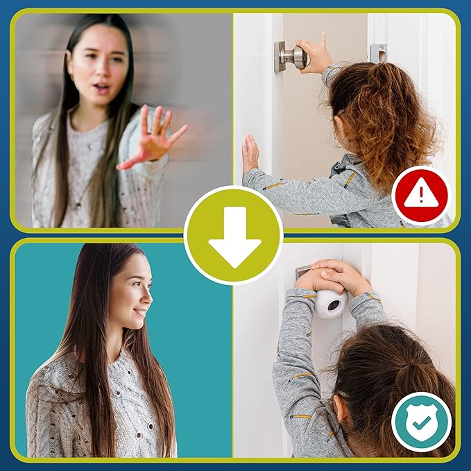Door Knob Safety Cover for Kids (6 Pack) Hard-to-Remove Dual-Lock Door Handle Covers for Kids - Reusable Baby Proof Door Knob Locks - Installs Easily, No Tools Needed (White)