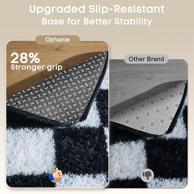 Ophanie Area Rugs for Bedroom Living Room,Color Checkered Black & White,Size 8' x 10',Shape Rectangular