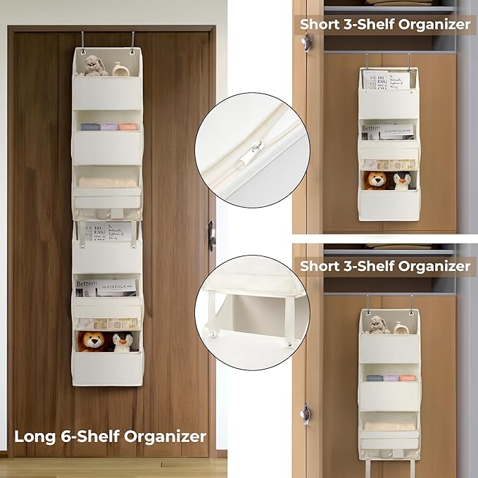 GRANNY SAYS Over The Door Organizer, 6-Shelf Detachable Behind The Door Storage with 8 Pockets, Waterproof Anti Tilt 40lb Large Capacity Hanging Organizer for Nursery, Kids Room, Bedroom, Beige