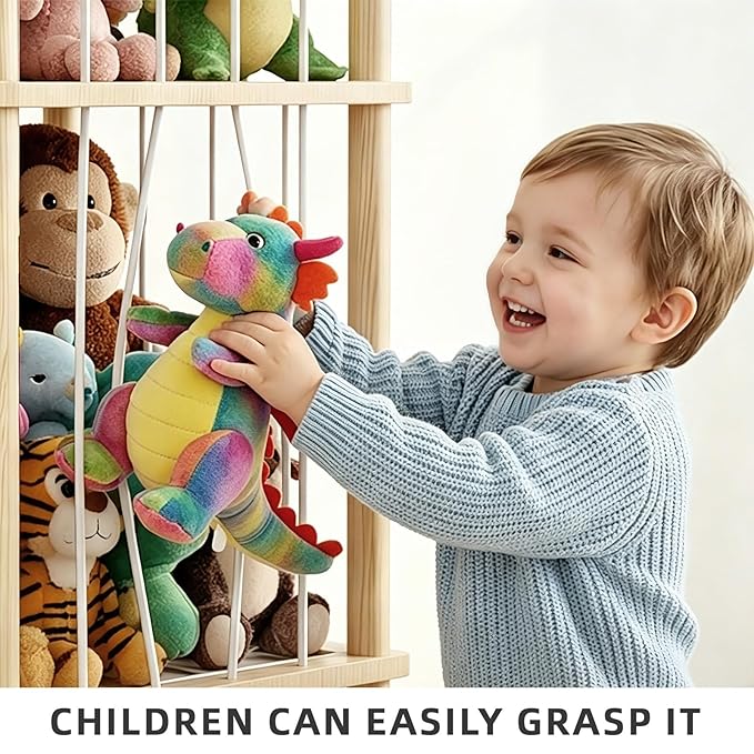 Stuffed Animal Storage Zoo - 54 Inch Large Wooden Toy Organizer | Anti-Tip Design Plushie Storage Rack for Nursery & Playroom | Easy Assembly