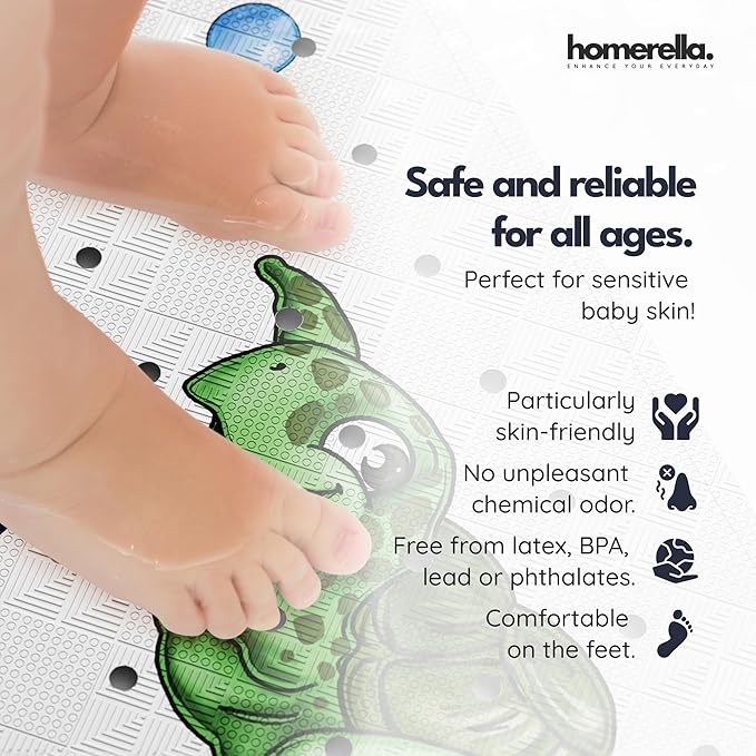 Bath Tub Mat Non Slip Anti Mold for Kids BPA Free INCL Hooks - homerella® Ocean Sea Animals 28x16, Baby Bath Mat Non Slip 200 Suction Cups, Non Toxic Machine Washable Toddler Bath Mat, EU Certified