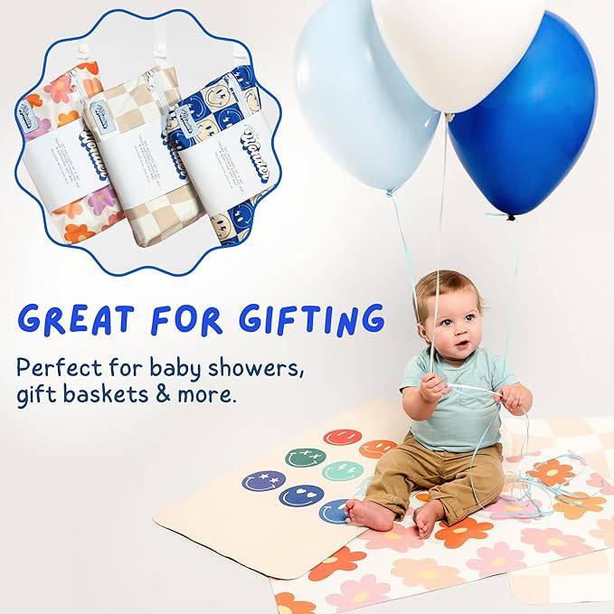 Portable Changing Mat with Reusable Waterproof Wet Bag, (16 x 30 Inches) Baby Changing Mat, Non-Toxic Changing Pad Portable Folds and Wipes Clean, Baby Changing Pad Travel (Floral)
