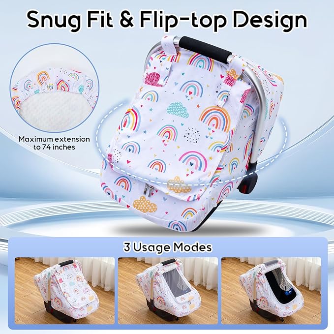 Carseat Covers Baby Girl, Baby Car Seat Cover with Mesh Peep Window & Privasy Sun Shade, Protective Baby Carrier Cover for All Season, Mink Dot Infant Car Seat Canopy for Newborn Shower Gift