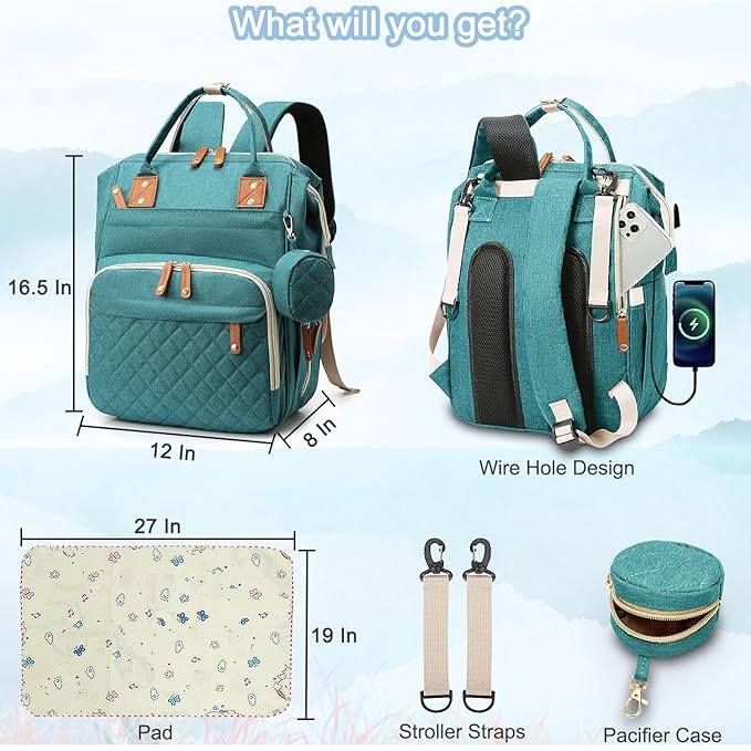 SHITIESHOU Diaper Bag Backpack Baby Bag, Baby Girl Boy Diaper Bag for Dad Mom with Pad, 16 Pockets, Pacifier Case, Large Diaper Bags Unisex for Travel (Green)