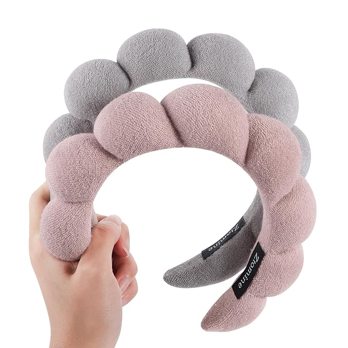 Spa Headbands for Washing Face or Facial, Set of 2 Skincare Headbands, Terry Cloth Headband Wash Combo Pack - Puffy Makeup Washing, Mask, Skin Treatment