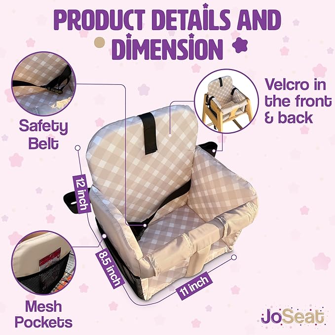 Shopping Cart Seat Cover for Baby, High Chair & Grocery Seat Protector, Padded Chair Covers for Restaurant Seats, Unisex Machine Washable Grocery Cart Liner & Swing Insert – Beige Checkered