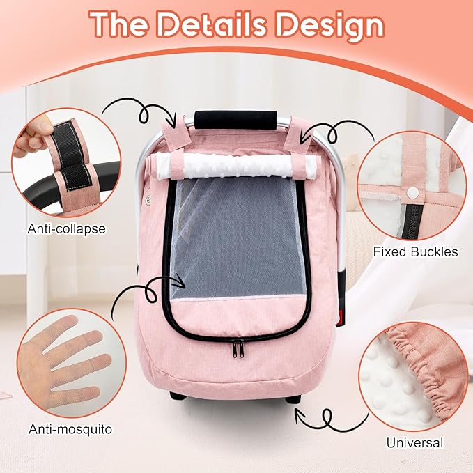 Waterproof Car Seat Cover Baby, 3D Mink Dot Infant Car Seat Cover with 2 Breathable Vents, Universal Carseat Canopy for Girls Boys, Baby Carrier Cover for All Seasons, Protect from Sunlight Rain