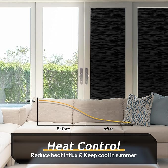 rabbitgoo Blackout Window Film, Sun Light Blocking Window Black Out Cover for UV Reduction, Removable Tint Room Darken Heat Control Frosted Glass Sticker for Home, Black, 23.6 x 78.7 Inches