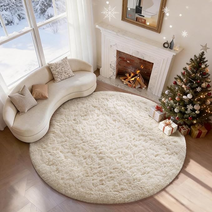 Ophanie Area Rugs for Bedroom Living Room,Color 2- Ivory,Size 5',Shape Round