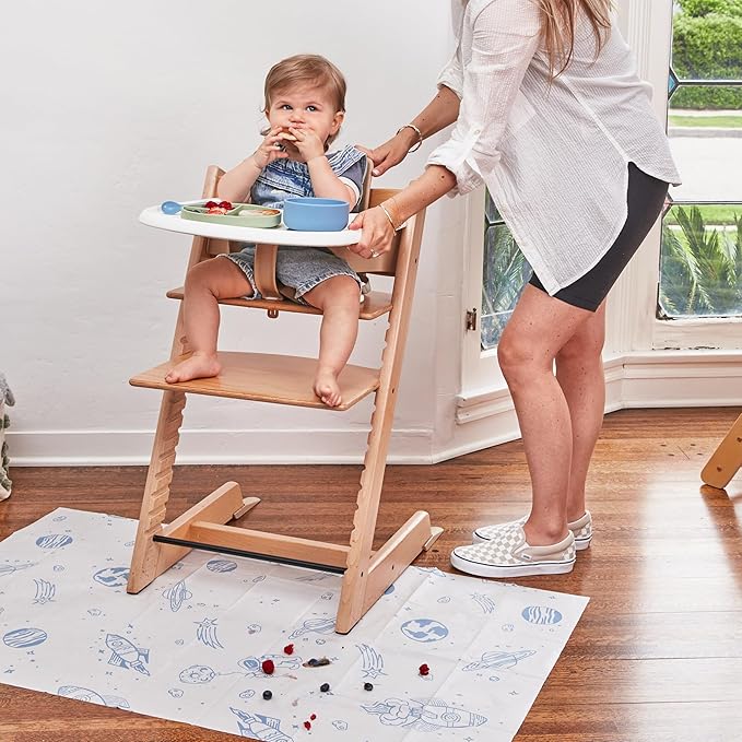 Food Catcher Splat Mat for Underneath Highchair | Premium Durable Material | Biodegradable | Disposable (30 Count)| Compatible with All Highchairs | Baby Food Mess Catcher- (Blue Out of This World)