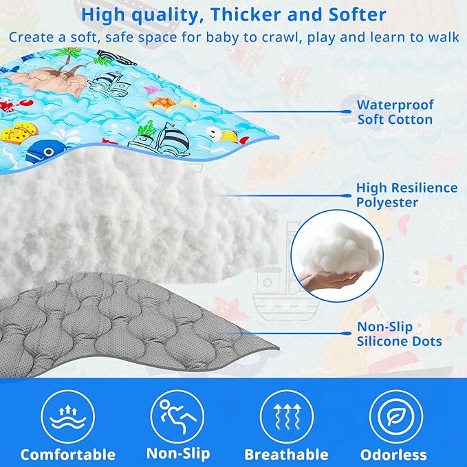 Ocean Baby Gyms Playmats for Playpen Playyards, 50"×50" Thicken Soft Padding Play Mat Babies Toddlers Infants Baby Crawling Mat