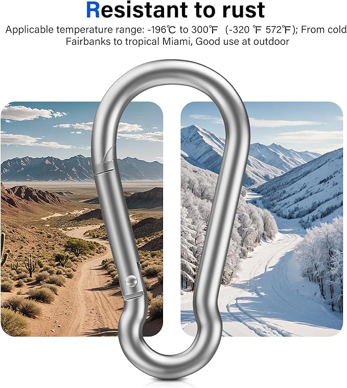 8 PCS Heavy Duty Carabiner Clips, 【NO Rust】 1360lbs 304 Stainless Steel Carabiners, 2.36 inch D-Ring Snap Hook Keychain Spring Clips for Gym, Pet leashes, Camping, Car, Farm