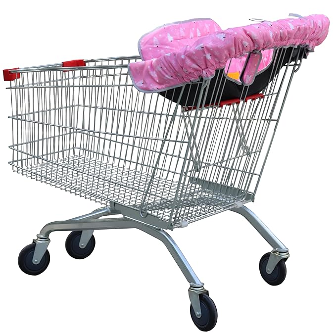 2-in-1 Shopping Cart and High Chair Cover-Grocery Cart Cover for Babies Toddlers Infants Resturant Highchair Cover-Padded Folds to Portable Pouch for Baby Boy Girl (Pink Tree)