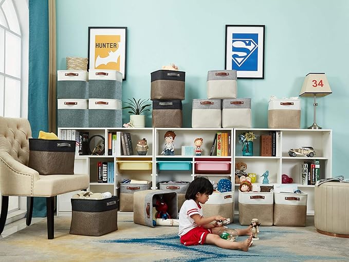 DECOMOMO Storage Cubes, 11x11 Cube Storage Bins, Baskets for Shelves (Green & White, Cube 11" - 4 Pack)