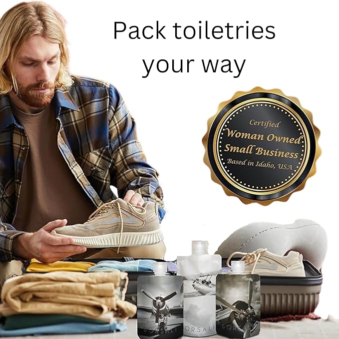 BORSALI Travel Pouches for Toiletries, Portable Flat Pack Squeeze Containers for Shampoo & 3-1-1 Liquids, Empty Travel Size Essentials for Women - 18 Piece Set with TSA Approved Bag