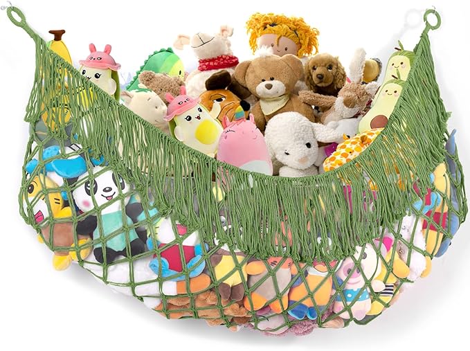 Stuffed Animal Hammock - Extra Large 56'' Long, Stuffed Animal Storage, stuffed animal Holder net, Hammock Large, Storage Hanging Organizer - Avocado green