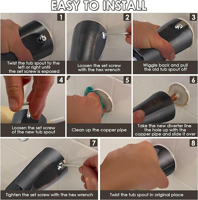 Enhon Slip on Tub Spout with Diverter, Compatible with American Standard 8888026.002 Tub Spout, Bathroom Bathtub Faucet, Fits 1/2 Copper Water Tube(5/8 Dia), 5/32 Hex Wrench(Oil Rubbed Bronze,1)