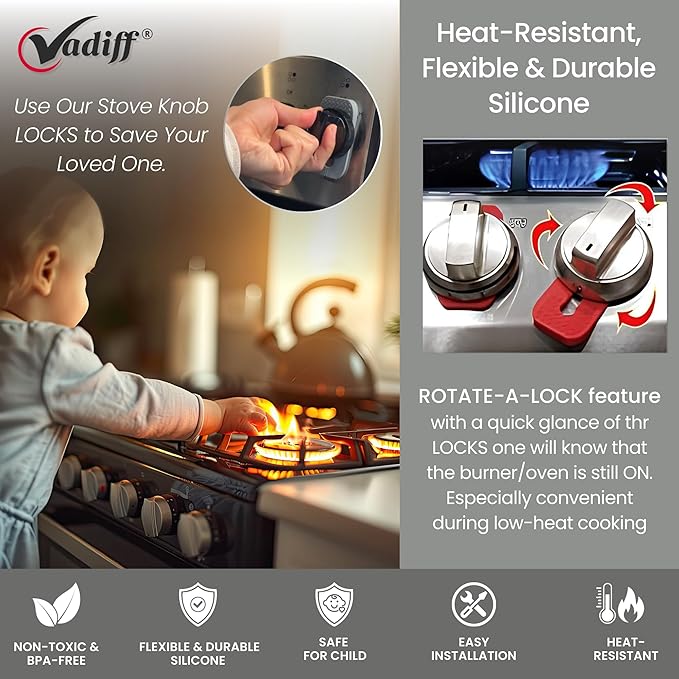 2025-26 Mom's Choice Winner- Gas Stove Knob Locks - Gray Silicone Stove Knob Safety Covers for Toddlers, Pets - Child Proof Universal Size Knobs - Baby Proofing Protectors for Electric Stoves- 5Pcs
