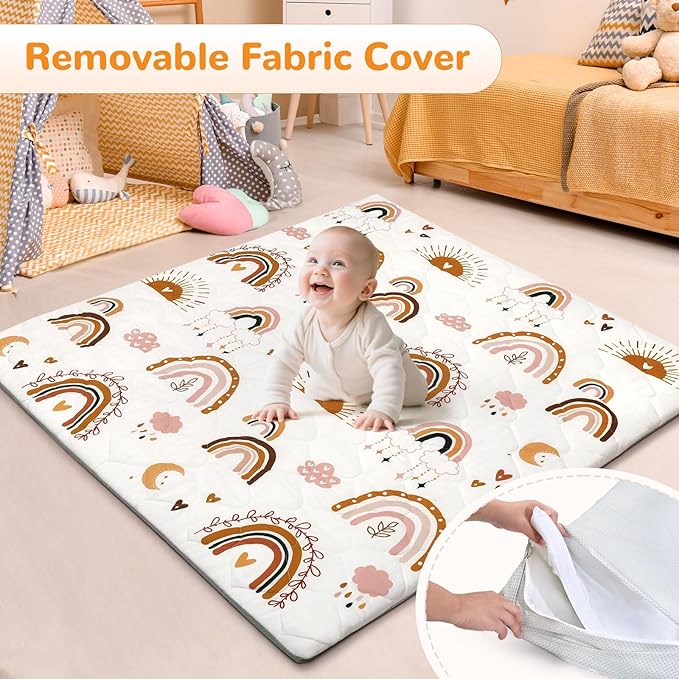 Baby Play Mat Toddler Playpen Mat 50 x 50 inch, Removable-Washable Cover,Extra Thick Foam Padding,Non-Slip Crawling Cushion for Infants, Toddlers & Babies Tummy Playing Time
