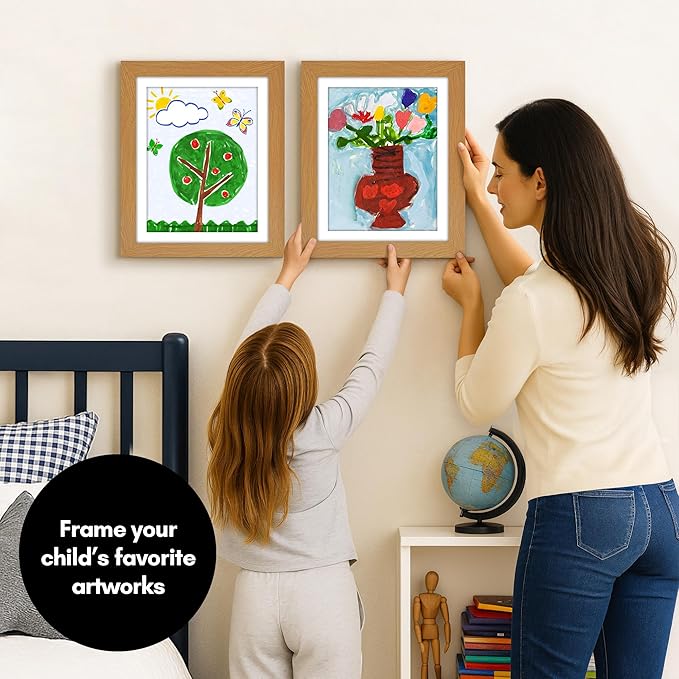 Americanflat - 2 Pack - Kids Artwork Frame Changeable (Dark Oak) - Magnetic Door Holds 100 Art Pieces - 8.5x11 Letter Size Display with Mat or 10x12.5 Without Mat - My Mini Masterpiece