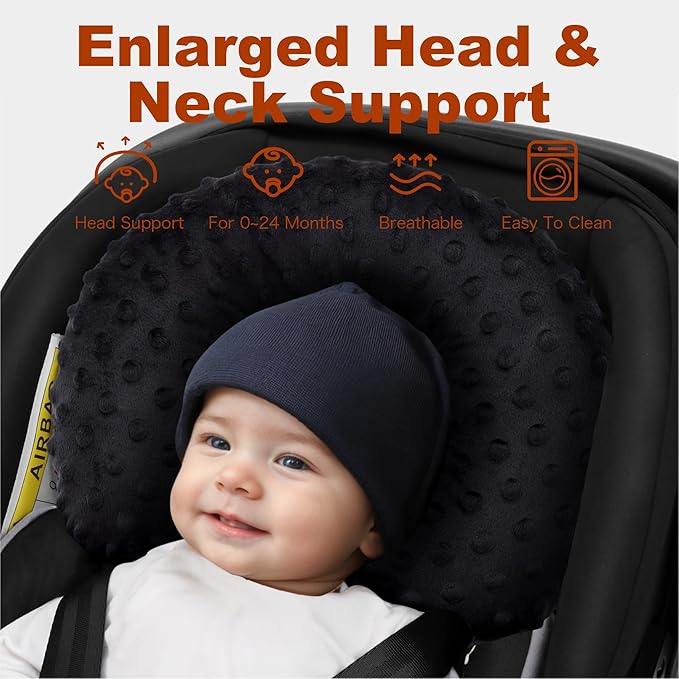 Pro Goleem Infant Car Seat Insert, Baby Head Neck Body Support, Soft Minky Newborn Car Seat Strap Pads, 2-in-1 Reversible, Boys and Girls, Black
