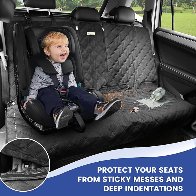 Back Seat Cover for Compact Cars/SUVs Rear Split Bench - 900D Oxford Waterproof Non-Slip Car Seat Protector for Messy Kids & Drooling Dogs, Easy Clean(Black)