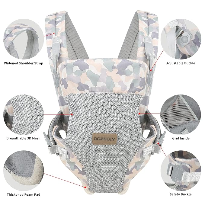 Ocanoiy Baby Wraps Carrier, Ergonomic Baby Carrier Newborn to Toddler, Cozy Baby Front and Back Carrier for 7-45lbs (Camouflage)