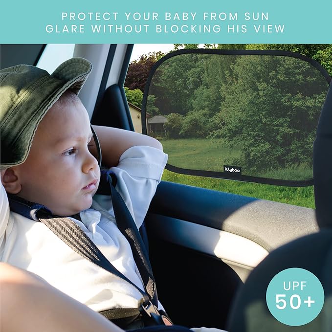 Lulyboo Car Window Shades for Baby (2 pk), Oval Cling Sun Shade, Black