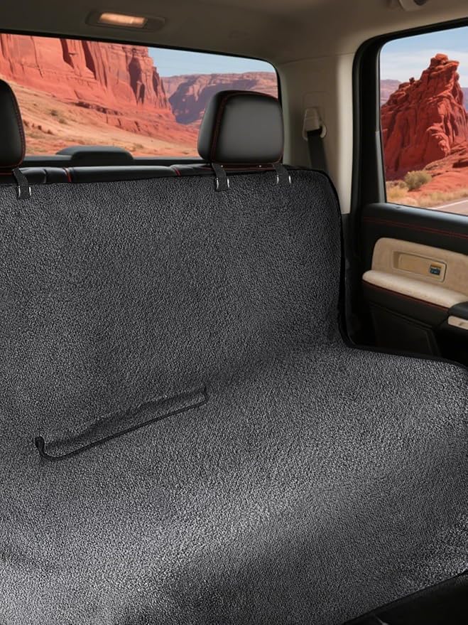 TESFEEL Waterproof Towel Back Seat Cover for Car, Truck, Van & SUV – Durable Rear Bench Seat Cover for Kids & Dogs, Seat Back Protector Easy to Install (Gray)