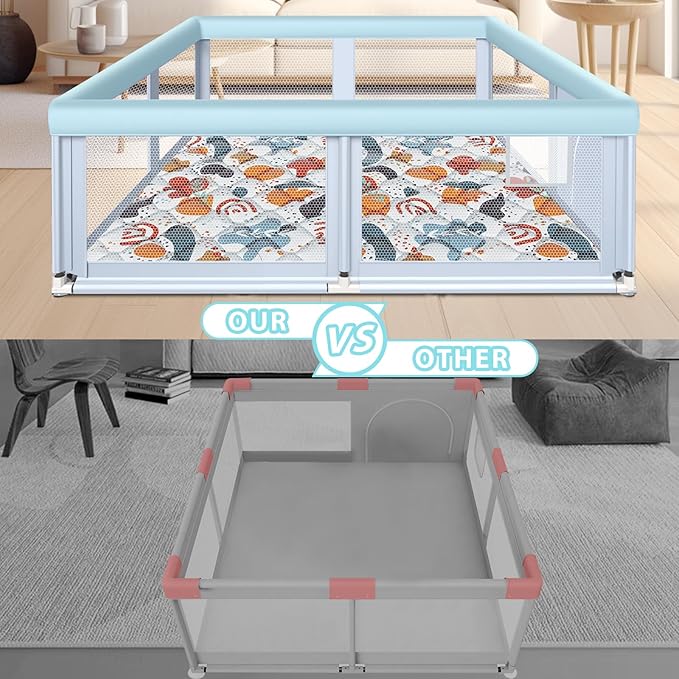 Fshibila 65" ×50" Large Baby Playpen with Mat, Baby Playard for Babies and Toddlers, Play Pens for Indoor & Outdoor, Sturdy Safety Play Yard with Soft Breathable Mesh, Anti-Fall, Grey